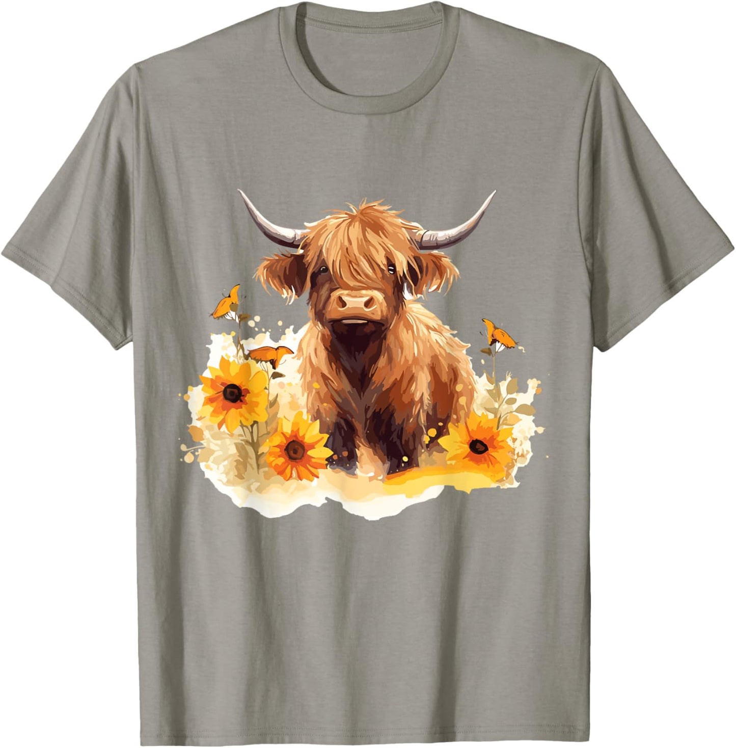Scottish Highland Cow Sunflowers Heifer Country Farmer Girl T-Shirt - T-Shirt | Sand