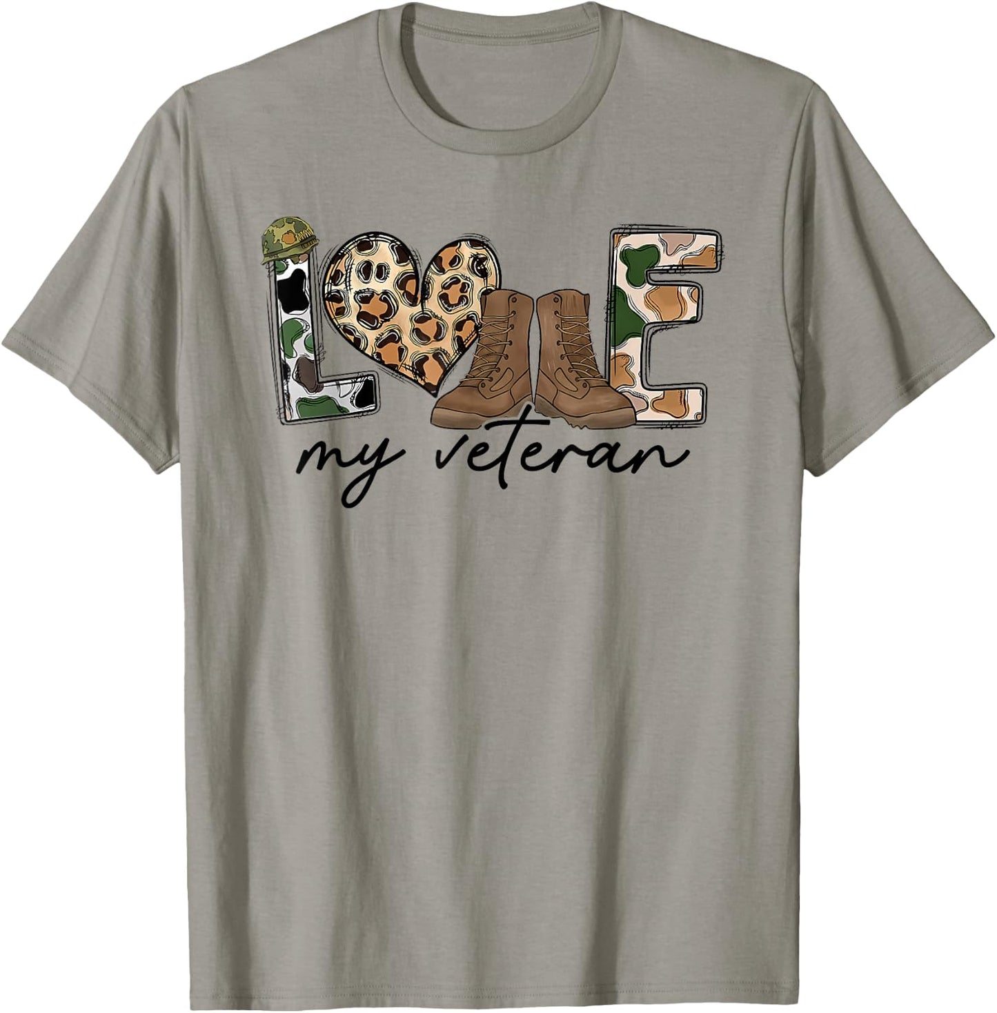 I Love My Veteran Camouflage USA Flag Military T-Shirt - T-Shirt | Sand