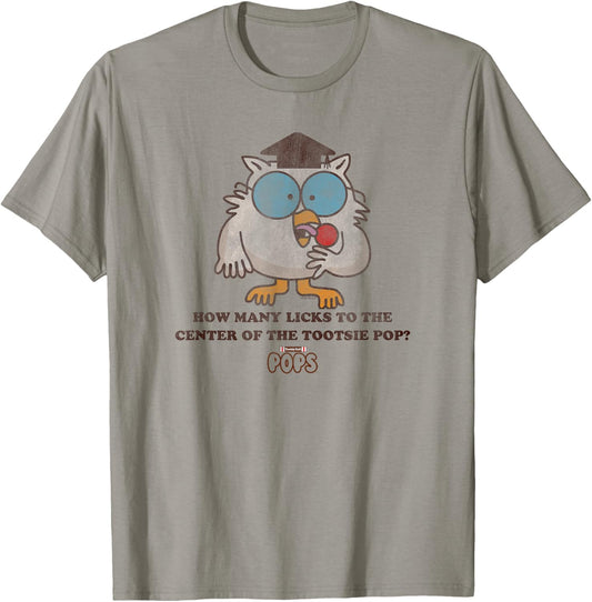 Tootsie Roll Pop Owl How Many Licks To The Center T-Shirt - T-Shirt | Sand