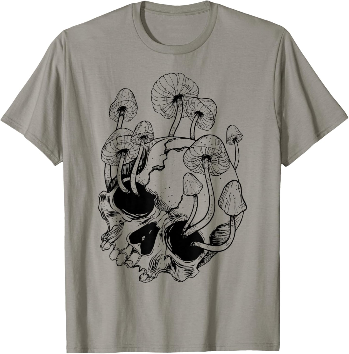 Overgrown Skull Mushrooms Death Life T-Shirt - T-Shirt | Sand