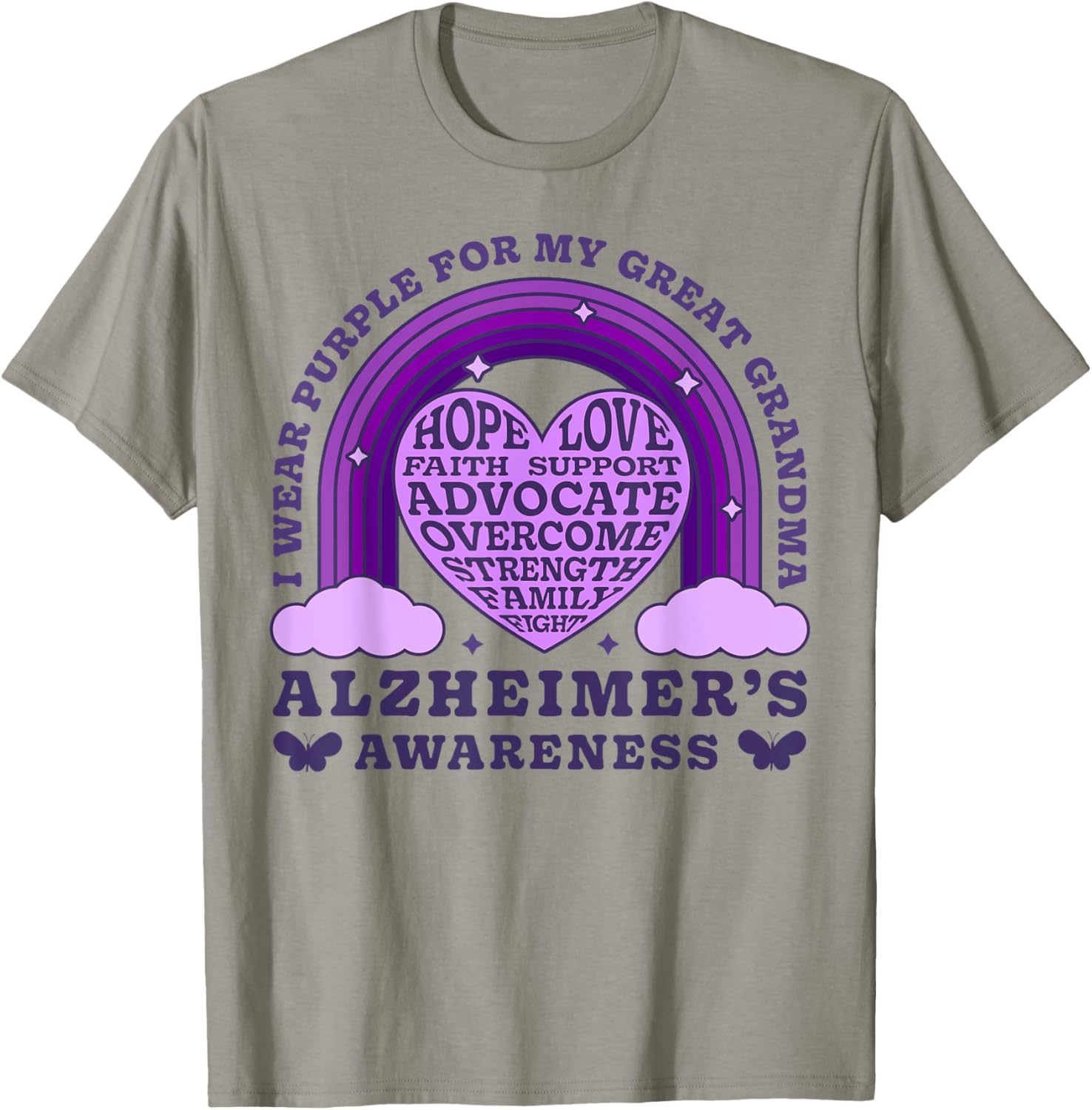 I Wear Purple For My Great Grandma Alzheimer's Awareness Day T-Shirt - T-Shirt | Sand