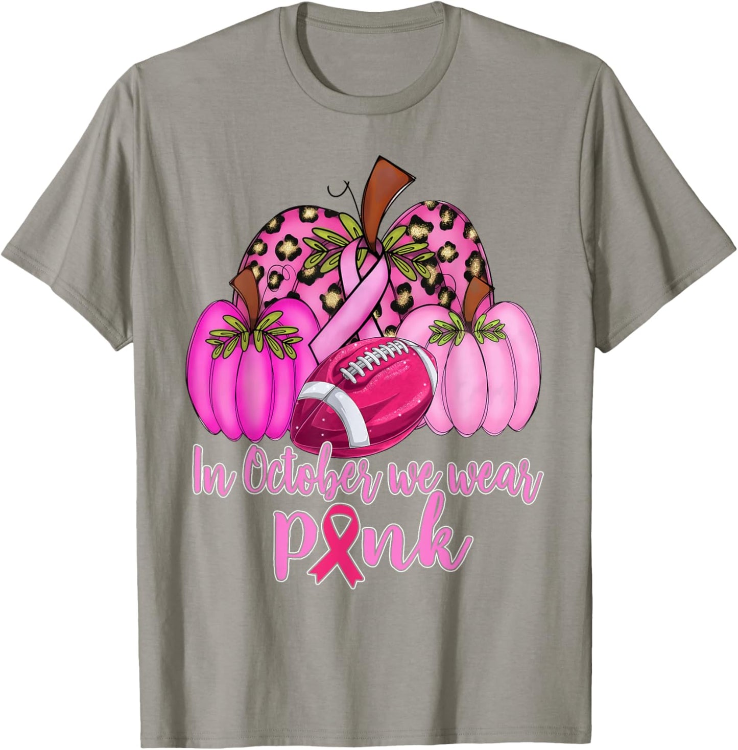 In October We Wear Pink Football Pumpkin Breast Cancer T-Shirt - T-Shirt | Sand