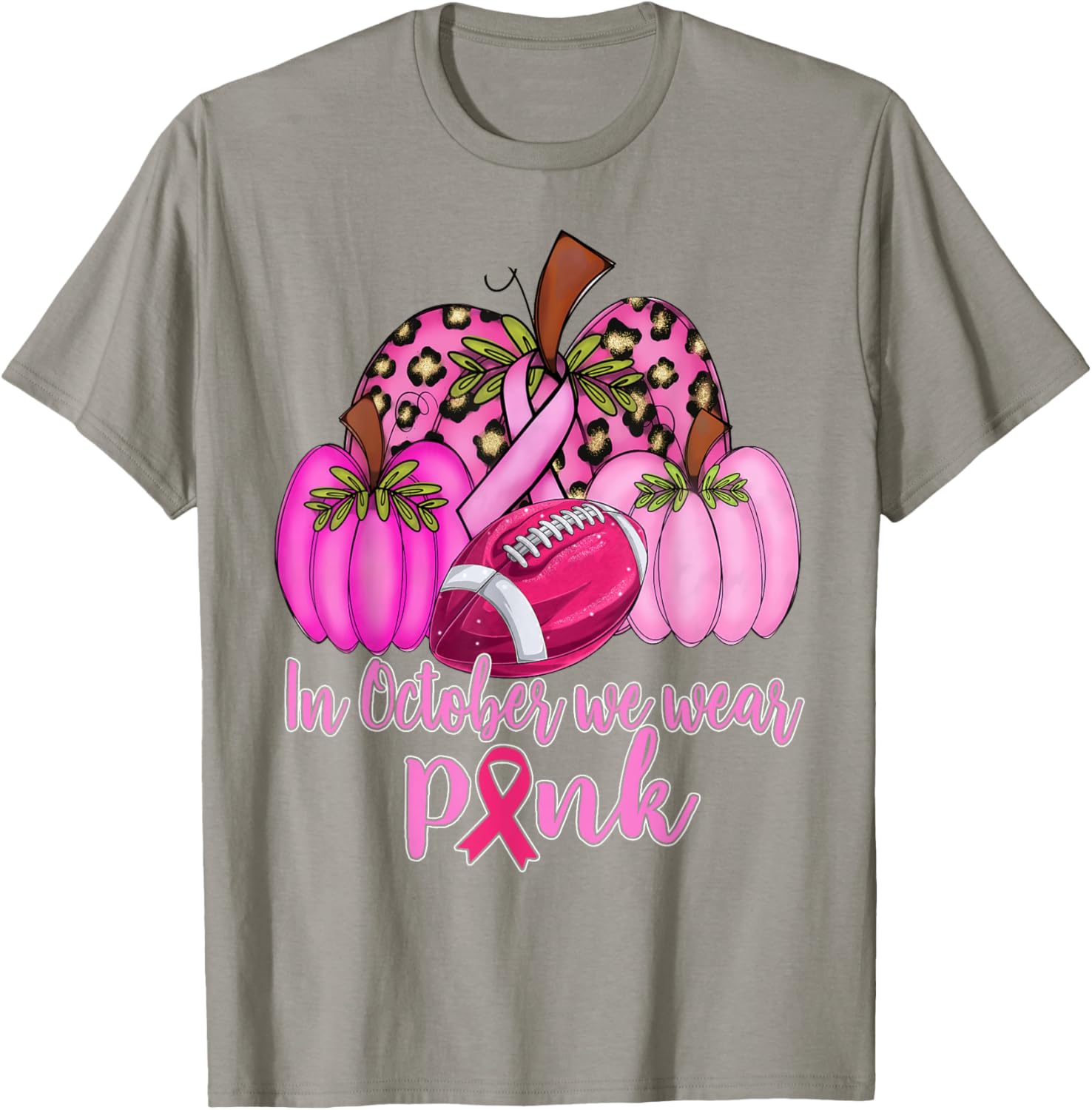 In October We Wear Pink Football Pumpkin Breast Cancer T-Shirt - T-Shirt | Sand