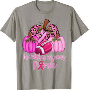 In October We Wear Pink Football Pumpkin Breast Cancer T-Shirt - T-Shirt | Sand