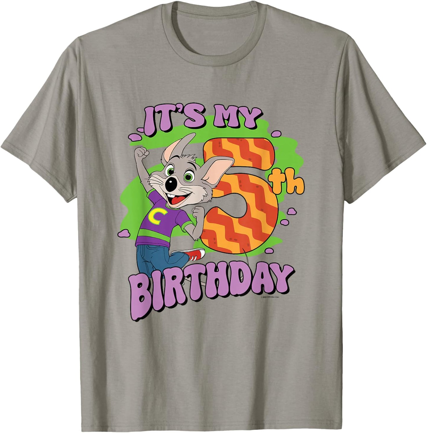 Chuck E. Cheese It's My 5th Birthday Happy Chuck Chest Logo T-Shirt - T-Shirt | Sand