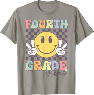 Fourth Grade Vibes Smile Face 4th Grade Team Back To School T-Shirt - T-Shirt | Sand