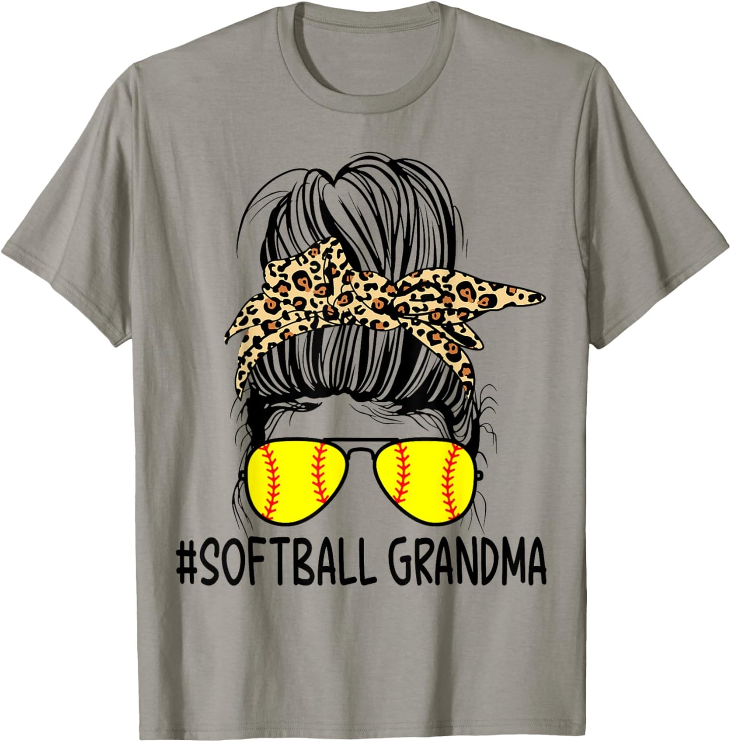 Softball Grandma Leopard Messy Bun Softball Grandma T-Shirt - T-Shirt | Sand