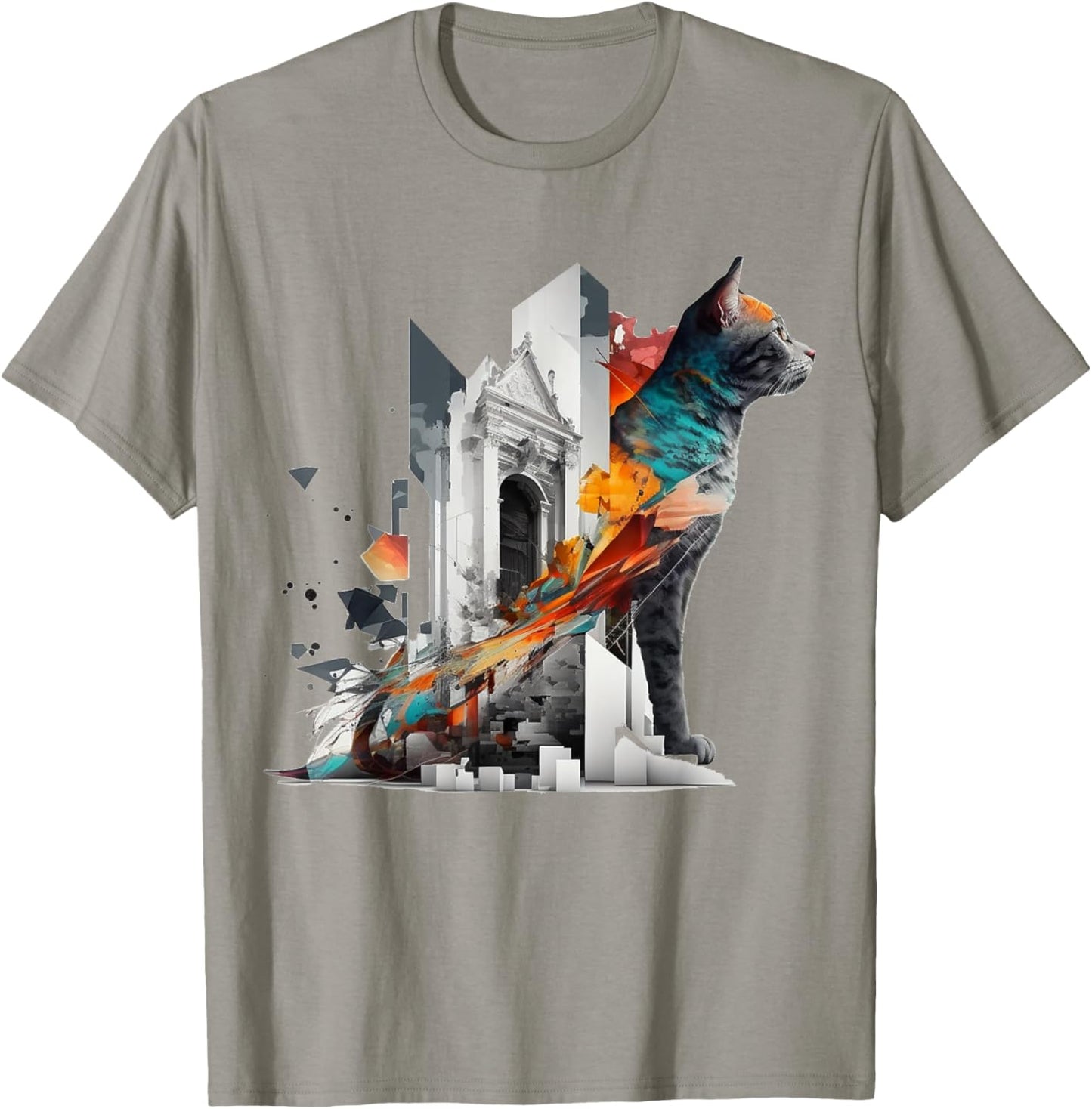 Cat Architecture Colourful Animal Pet Art Cat Men Women Kids T-Shirt - T-Shirt | Sand