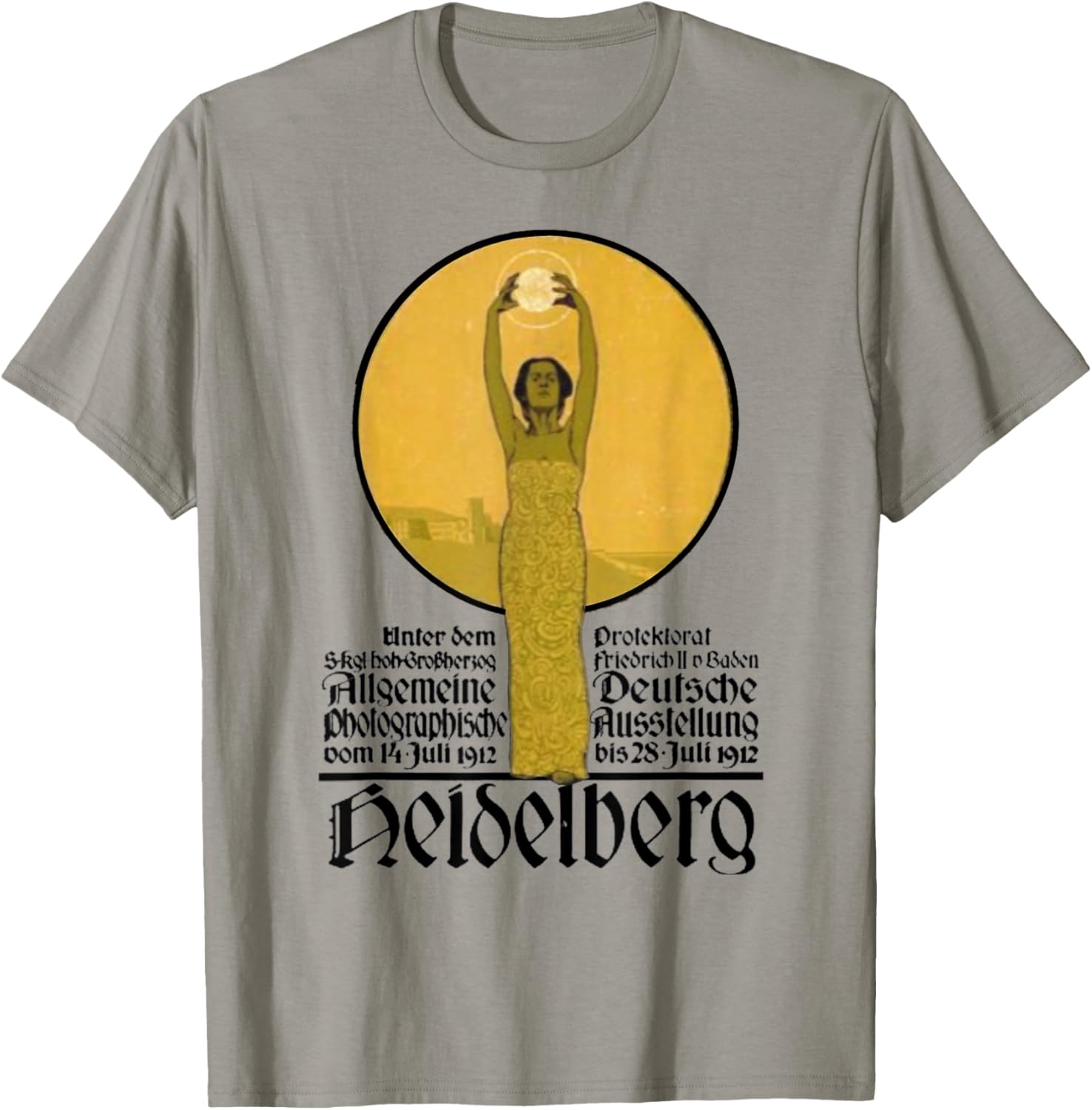 Antique German Rare 1912 Heidelberg Germany Photography Exhibition Grey Cotton 100% Short Sleeve T-Shirt - T-Shirt | Sand