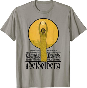 Antique German Rare 1912 Heidelberg Germany Photography Exhibition Grey Cotton 100% Short Sleeve T-Shirt - T-Shirt | Sand