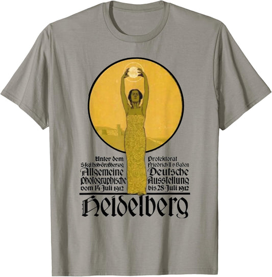 Antique German Rare 1912 Heidelberg Germany Photography Exhibition Grey Cotton 100% Short Sleeve T-Shirt - T-Shirt | Sand