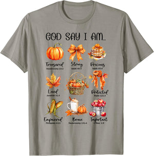 God Say I Am Pumpkin Spice Jesus Christ Fall Vibes Christian T-Shirt - T-Shirt | Sand