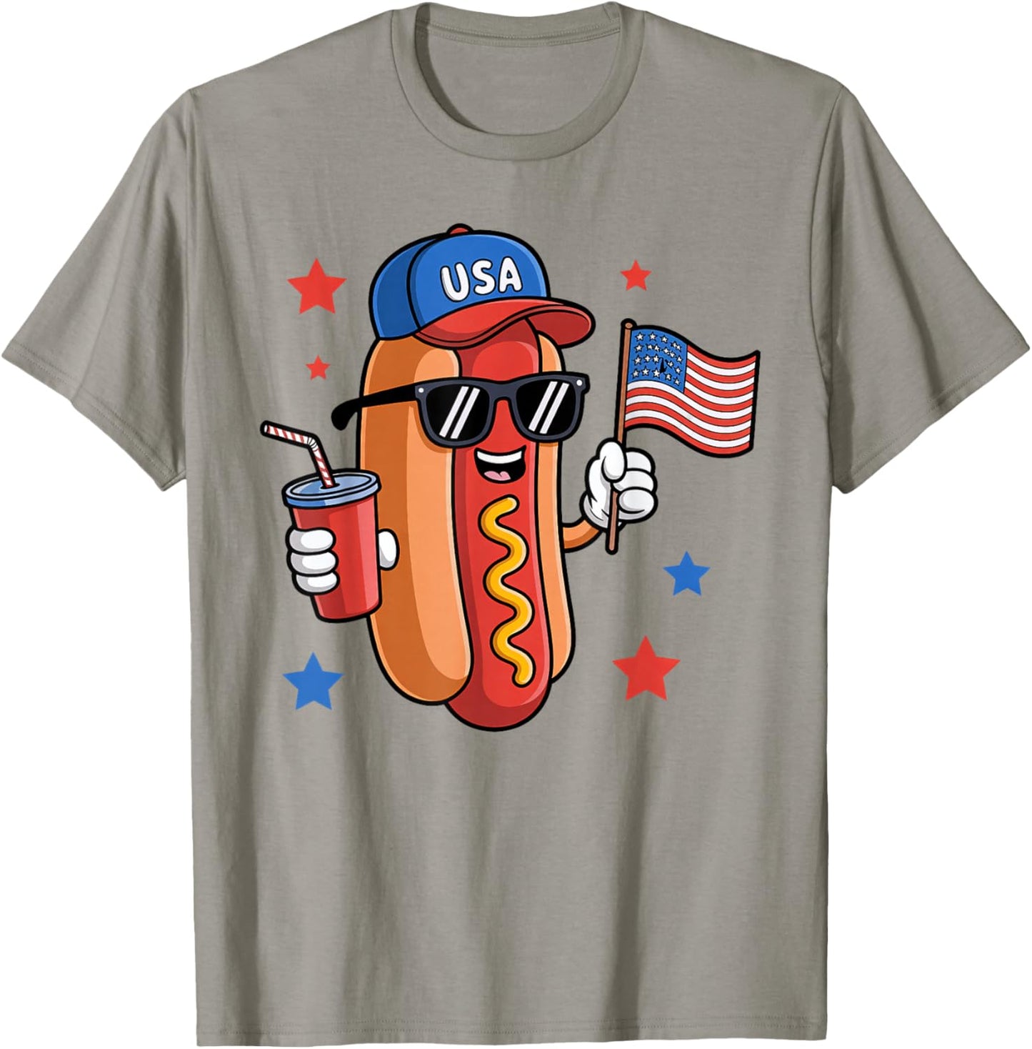 Hotdog 4th Of July Sunglasses USA Flag Funny Patriotic BBQ Men Women Kids T-Shirt - T-Shirt | Sand