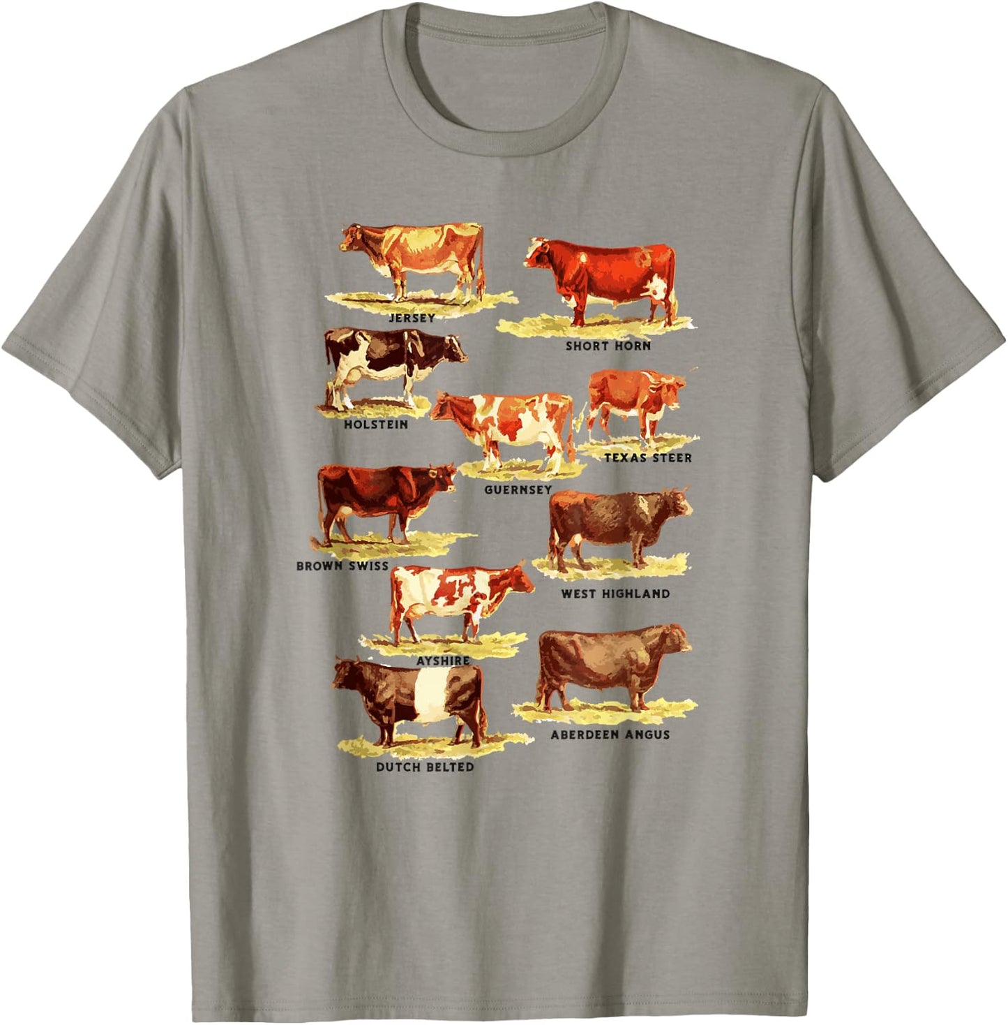 Vintage Cow Breeds Retro Farmer Beef and Dairy Graphic T-Shirt - T-Shirt | Sand