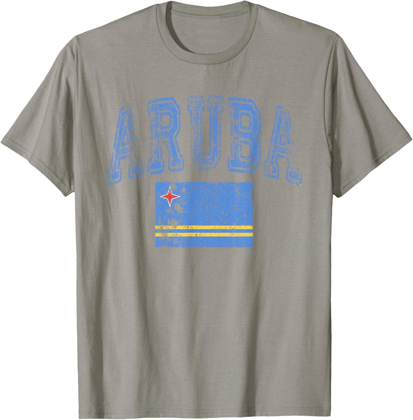 Threadrock Vintage Retro Faded Aruba Flag - White, Small, -Adults - Short Sleeve, , Polyester 100% T-Shirt - T-Shirt | Sand