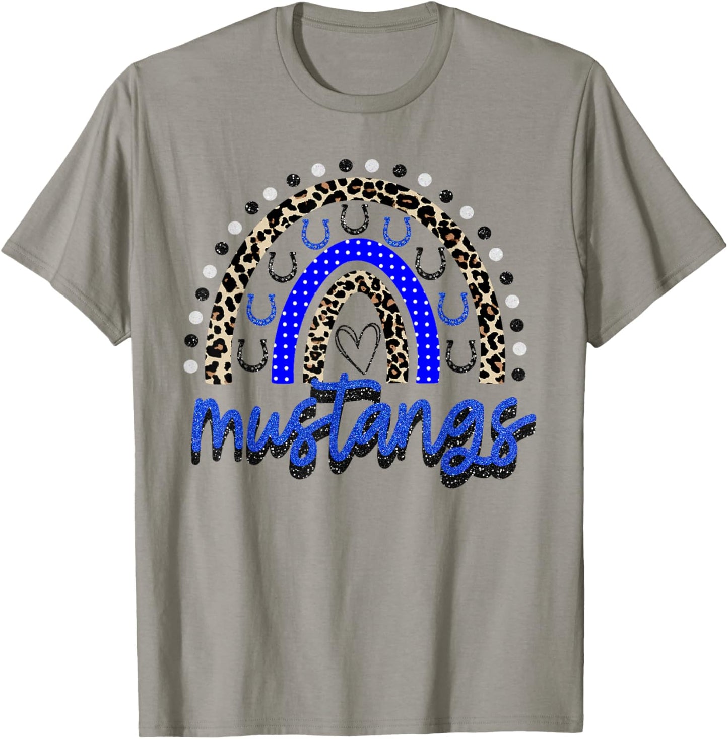 Blue Mustangs School Spirit Mustang Rainbow Mascot T-Shirt - T-Shirt | Sand
