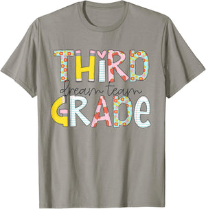 Retro Third Grade Dream Team Cute Pencil First Day of School T-Shirt - T-Shirt | Sand