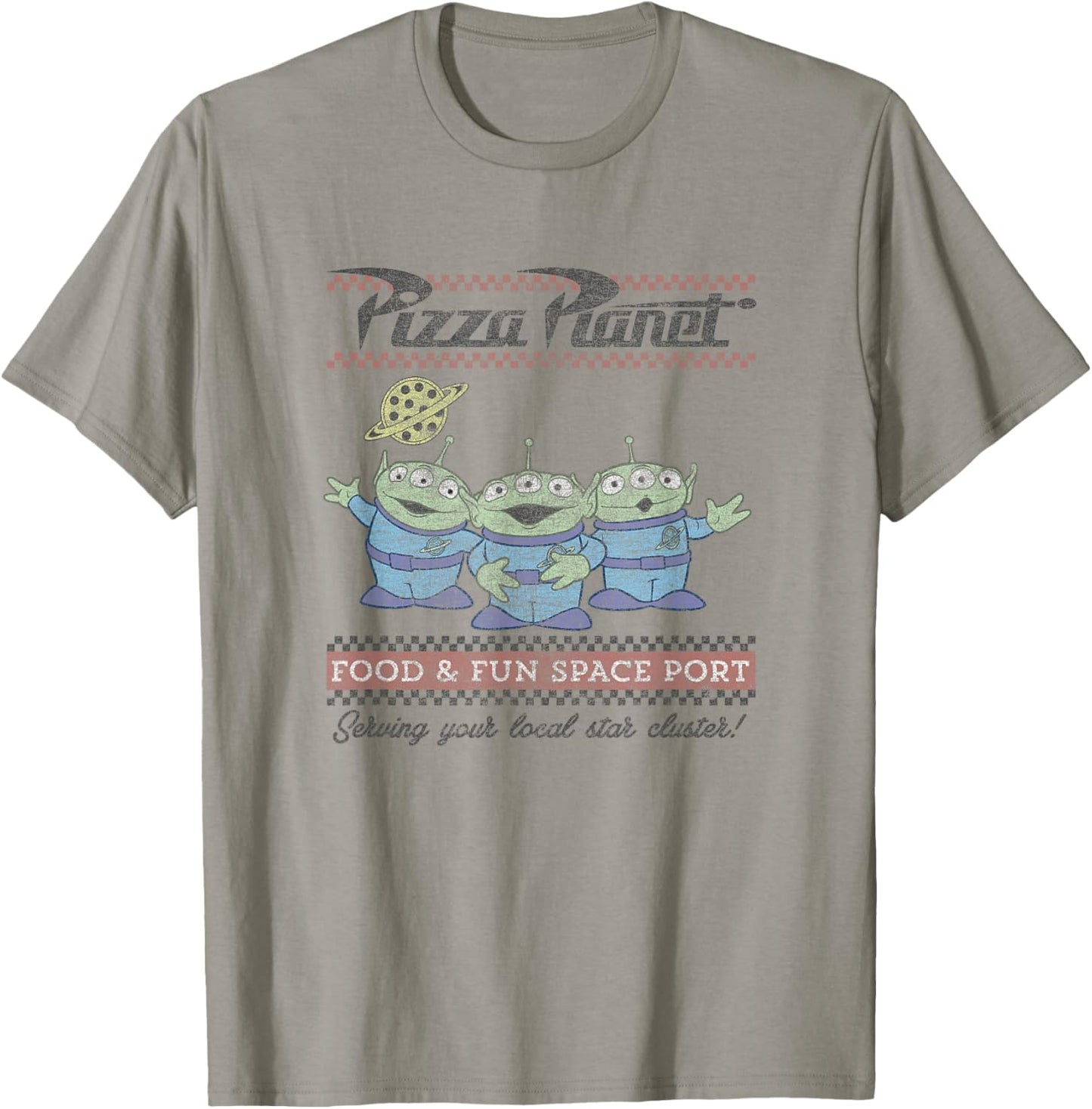 Disney Pixar Toy Story Pizza Planet Food & Fun Space Retro T-Shirt - T-Shirt | Sand