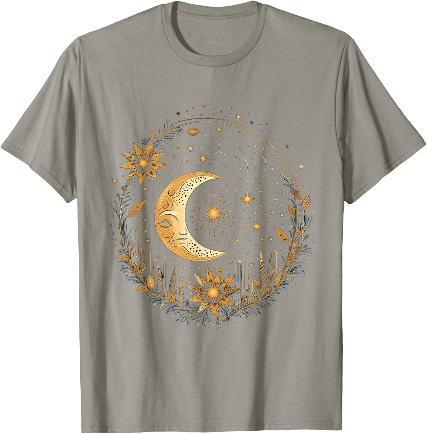 Mystical Sun and Moon with Woman Mystical Flowers Aesthetic T-Shirt - T-Shirt | Sand