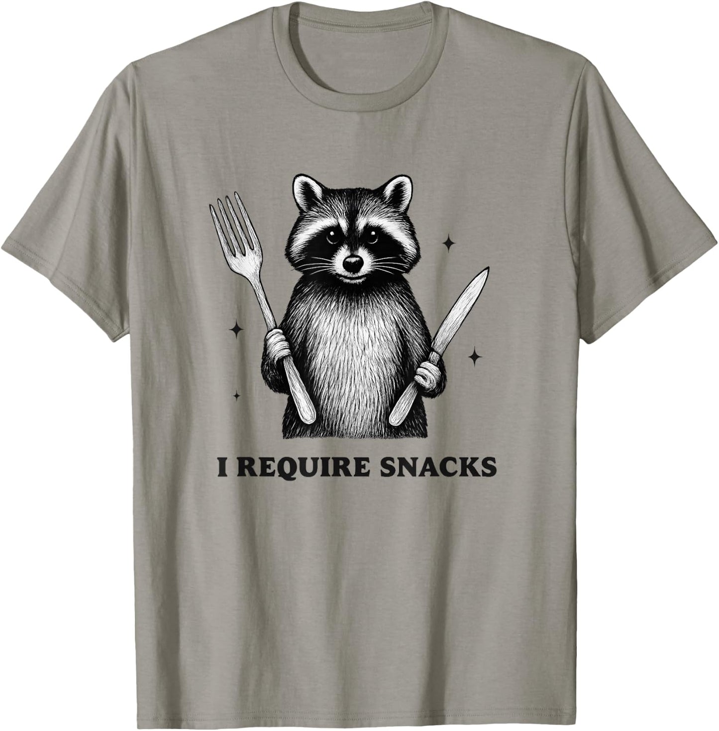 i Require Snacks Raccoon. Funny Animal Humor for Snack Lover T-Shirt - T-Shirt | Sand