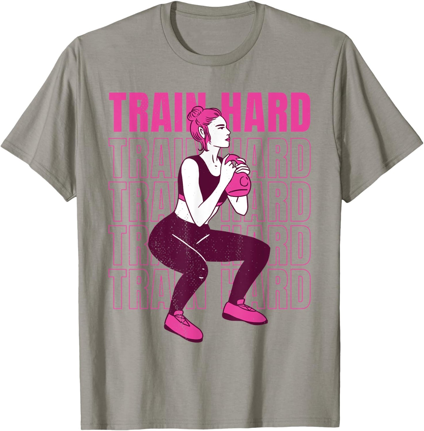 Woman lifting weights. Train hard - my favorite workout. T-Shirt - T-Shirt | Sand