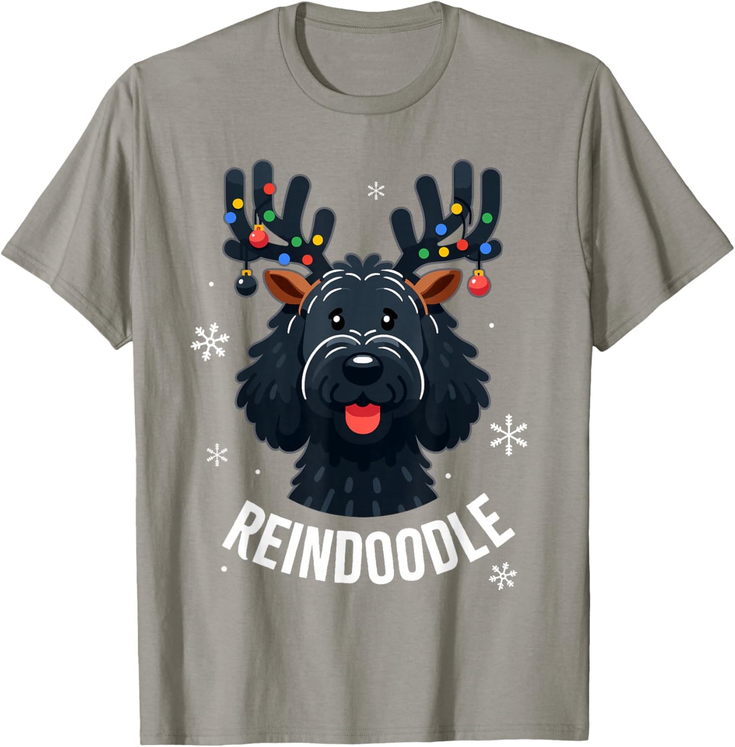 Black Doodle Dog Reindoodle Reindeer Doodle Christmas Dog T-Shirt - T-Shirt | Sand