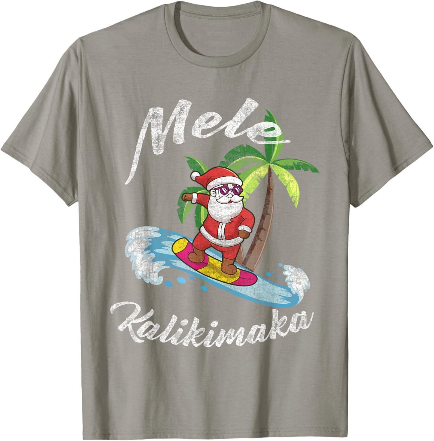 Mele Kalikimaka Hawaii Christmas Surfing Santa T-Shirt - T-Shirt | Sand