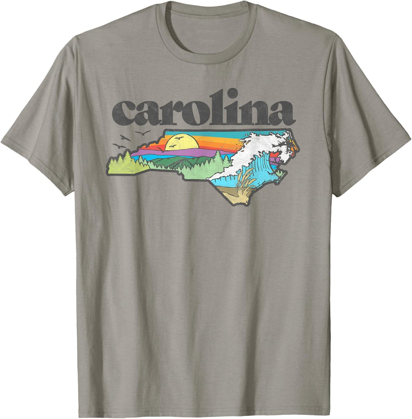 State of North Carolina Outdoors Retro Nature T-Shirt - T-Shirt | Sand