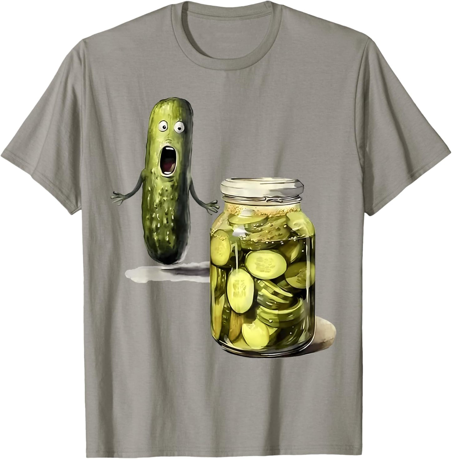 Funny Pickle Surprise A Cucumber And A Jar Of Sliced Pickles T-Shirt - T-Shirt | Sand