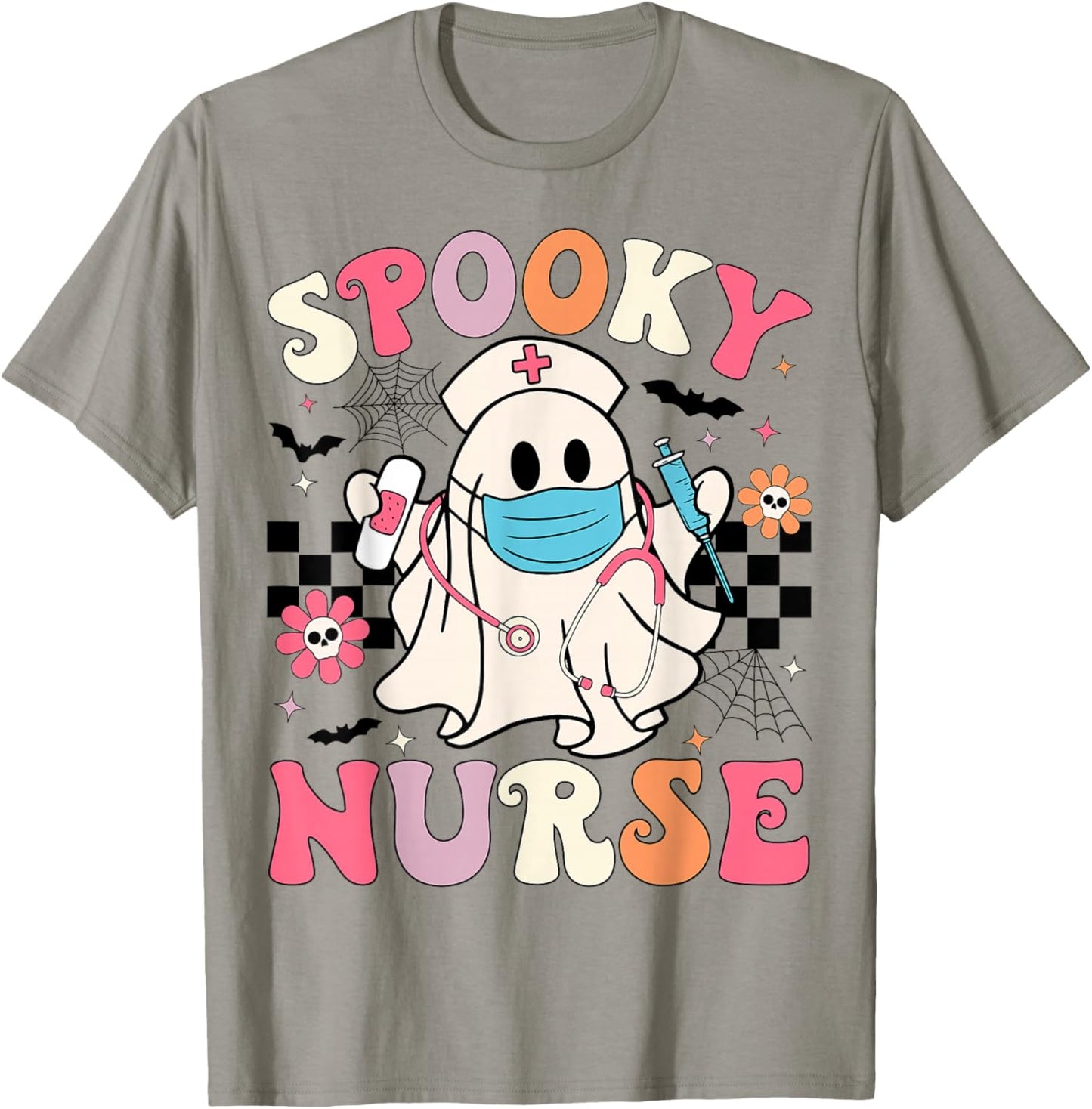 Spooky Nurse Halloween Ghost Cute Nursing Halloween Nurse T-Shirt - T-Shirt | Sand