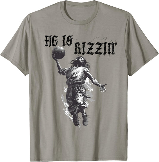 He Is Rizzin' Funny Jesus Basketball Meme Christian Easter T-Shirt - T-Shirt | Sand