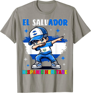 El Salvador Dabbing Kid Hispanic Heritage Celebration Kids T-Shirt - T-Shirt | Sand