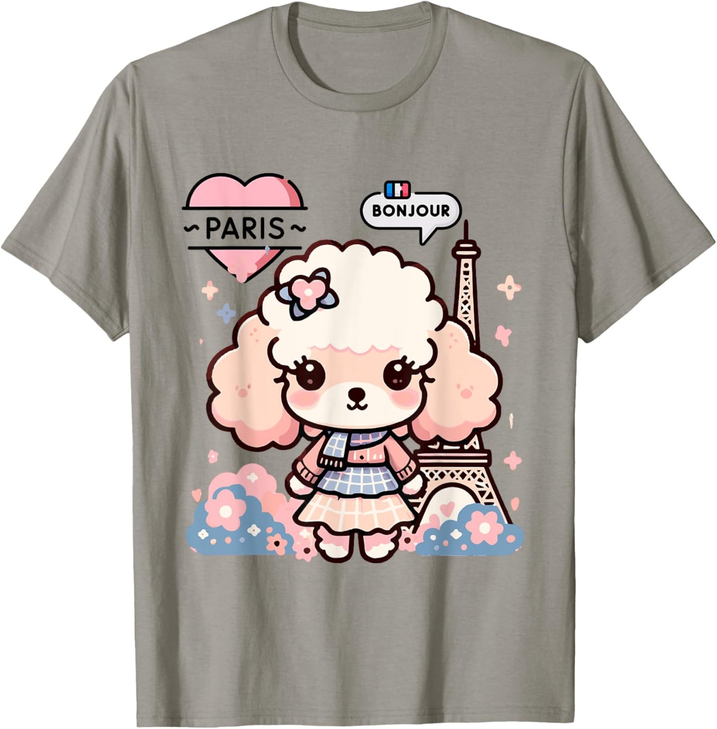 Bonjour French Paris Eiffel Tower Kawaii Toy Poodle Paris T-Shirt - T-Shirt | Sand