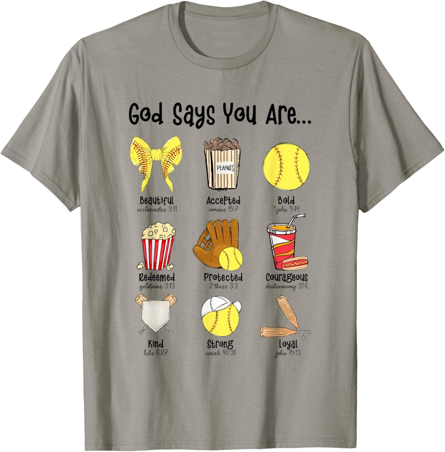 God Says You Are Softball Player Christian Cross Faith T-Shirt - T-Shirt | Sand