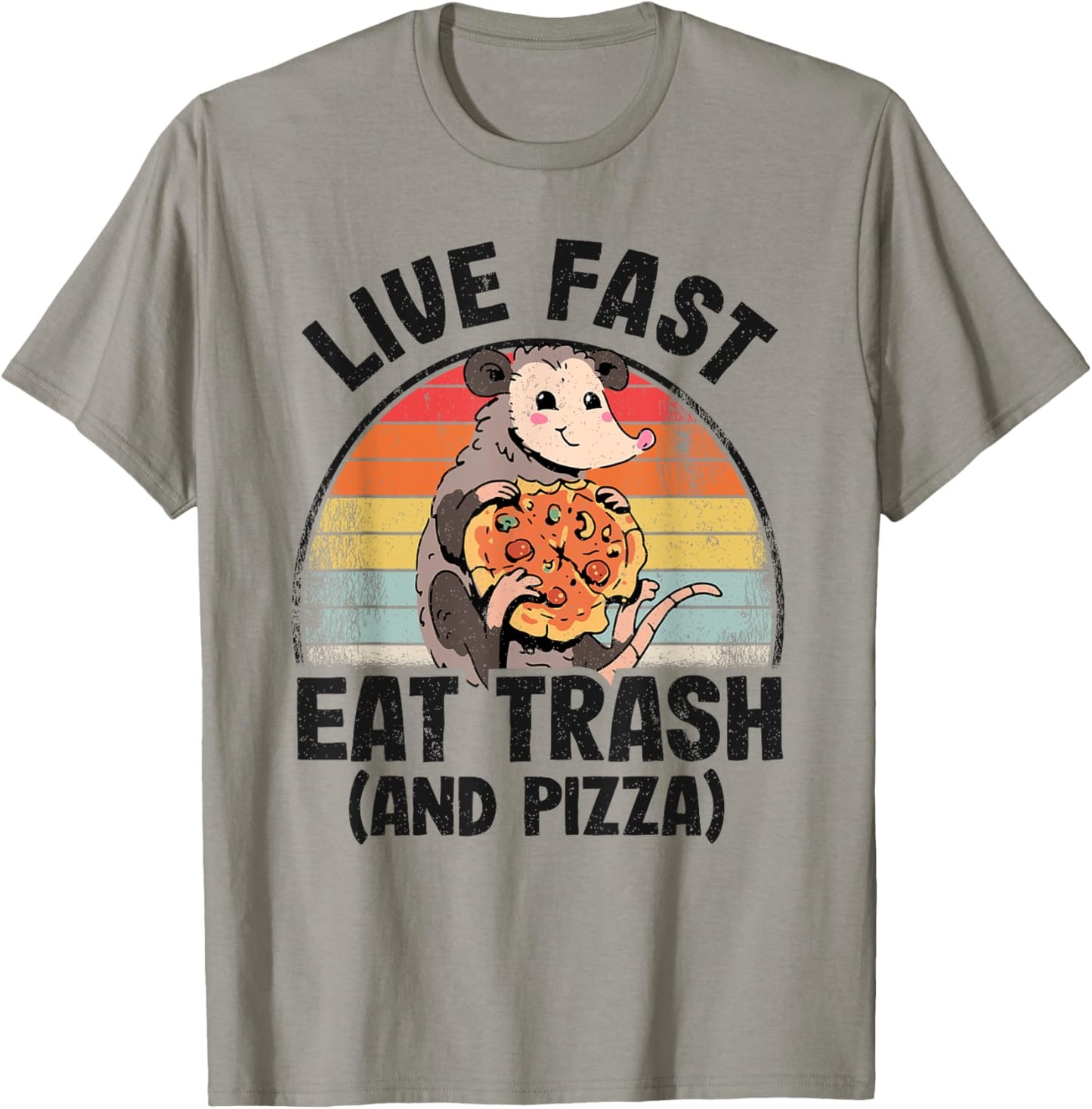 Live Fast Eat Trash And Pizza Opossum Cute Possum T-Shirt - T-Shirt | Sand