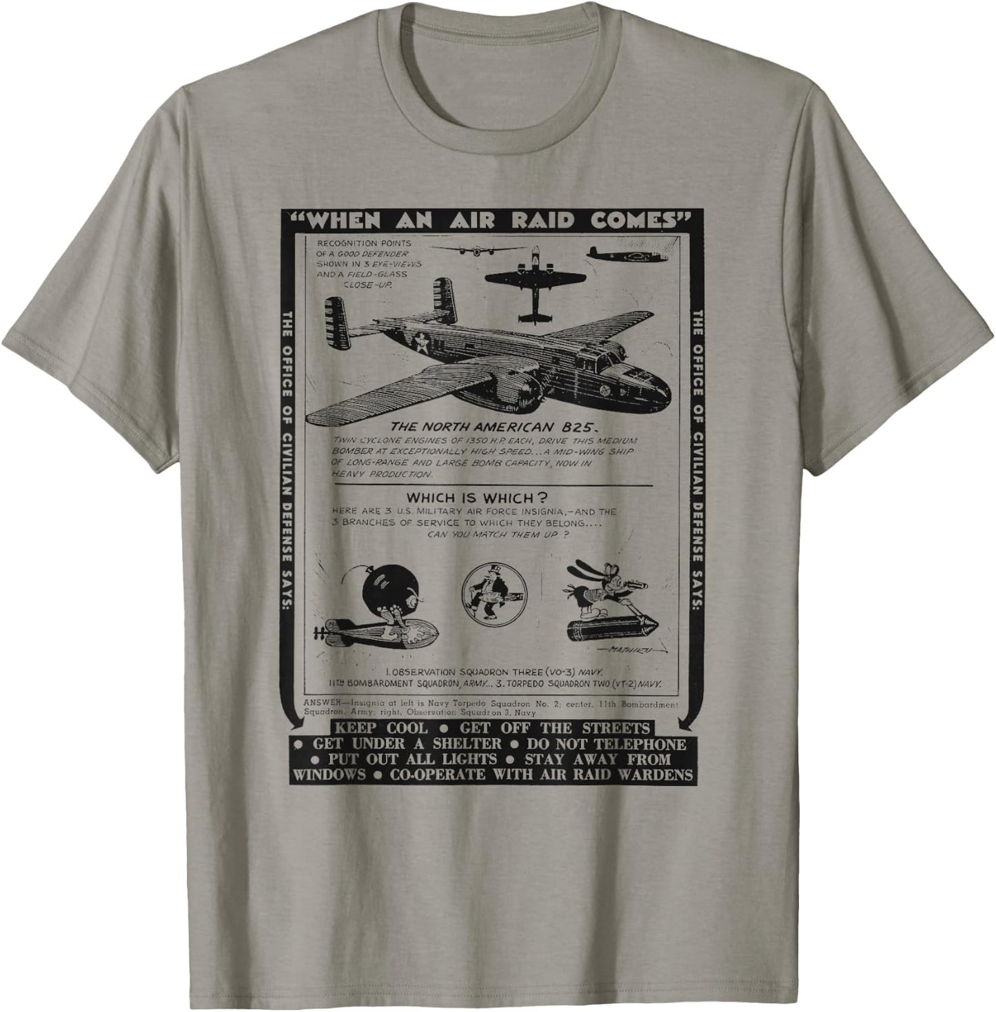 World War 2 Retro Airplane WWII North American B25 Bomber T-Shirt - T-Shirt | Sand