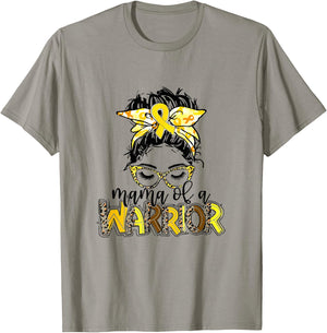 Mama of Warrior Childhood Cancer Ribbon Mom Saying Quote T-Shirt - T-Shirt | Sand