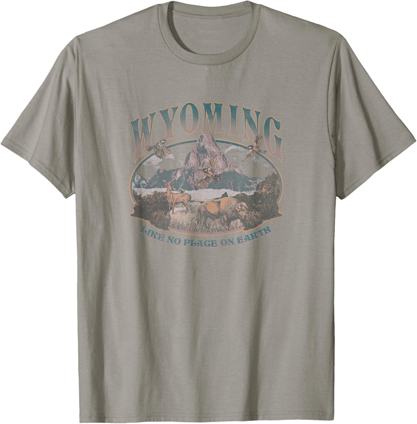 Earth Day Wyoming Like No Place On Earth Mountain Scene T-Shirt - T-Shirt | Sand
