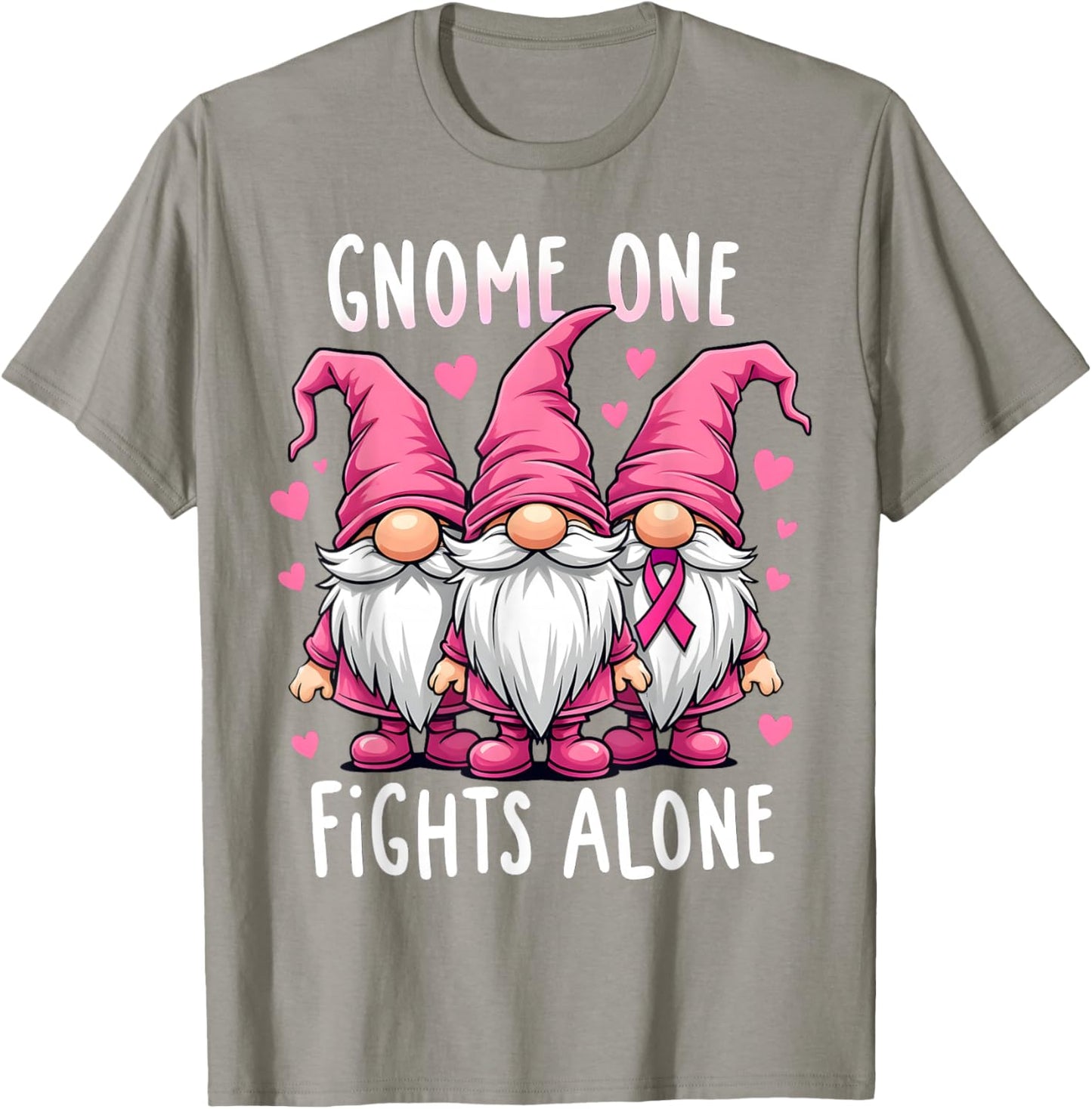 Gnome One Fights Alone Breast Cancer Awareness Pink Women T-Shirt - T-Shirt | Sand