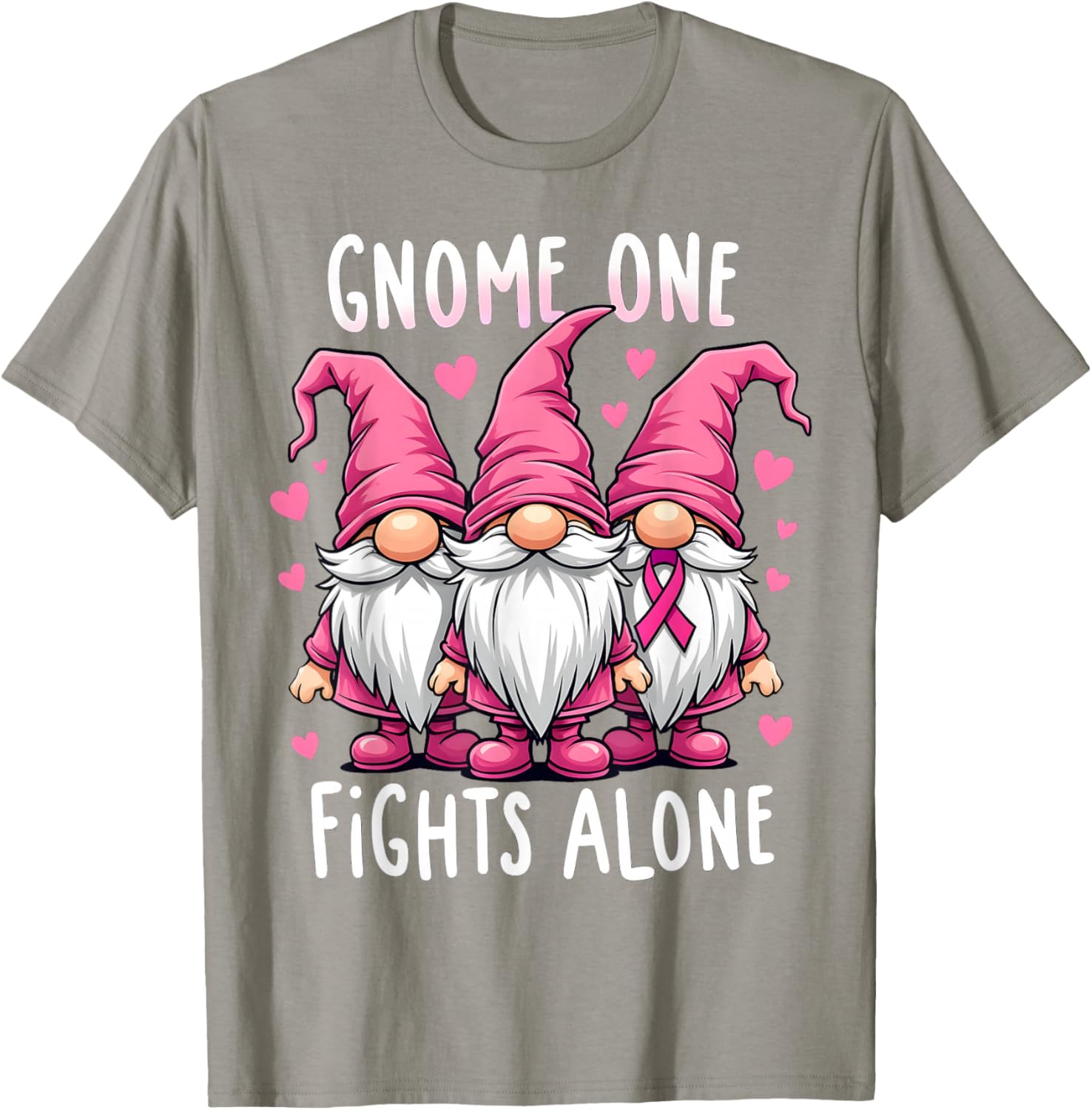 Gnome One Fights Alone Breast Cancer Awareness Pink Women T-Shirt - T-Shirt | Sand