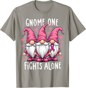 Gnome One Fights Alone Breast Cancer Awareness Pink Women T-Shirt - T-Shirt | Sand