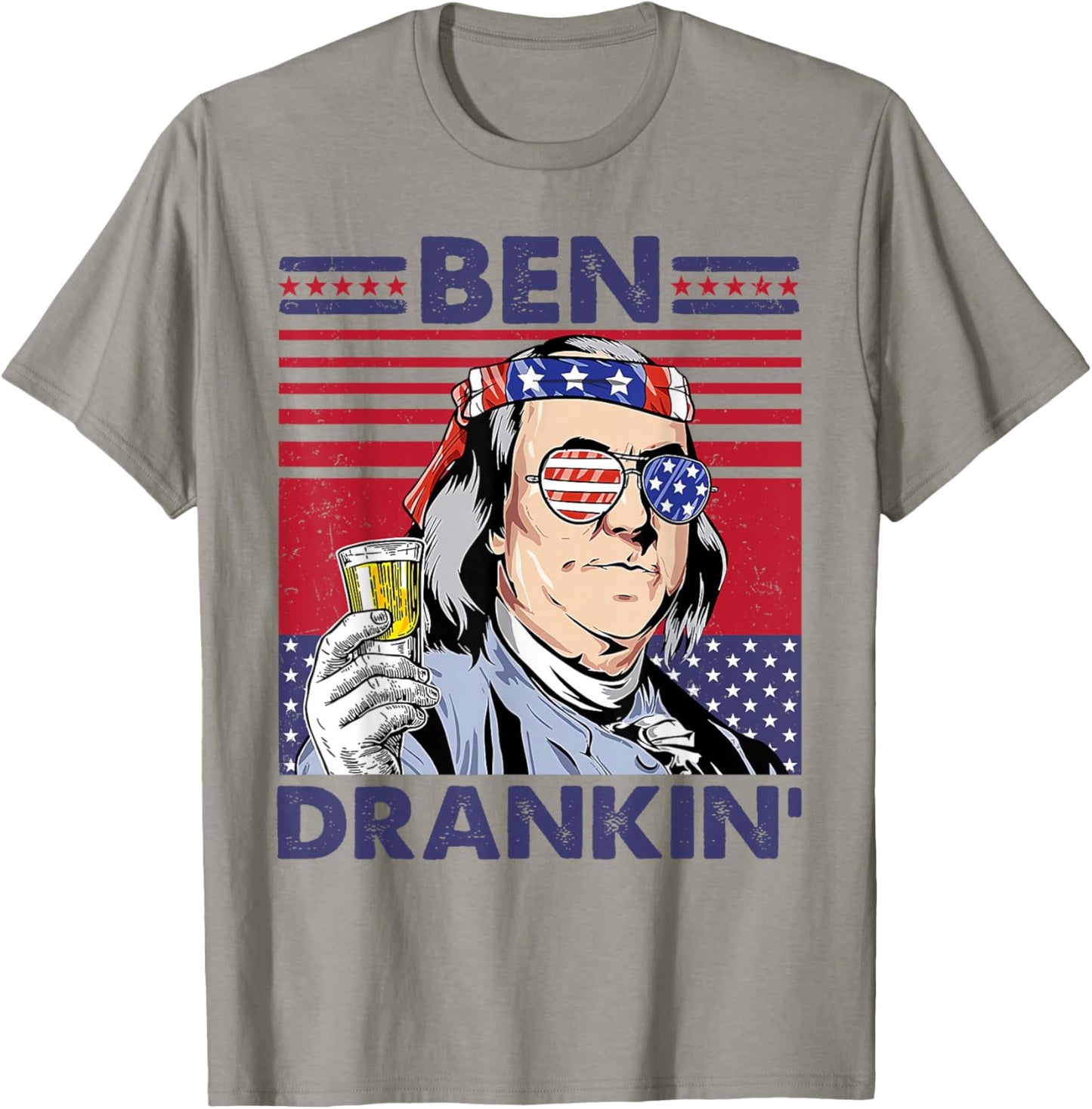 Vintage Ben Drankin' Funny 4th of July Drinking Presidents T-Shirt - T-Shirt | Sand