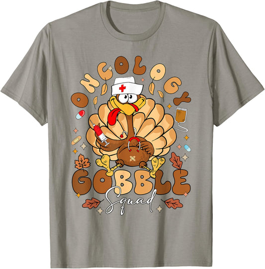 Oncology Turkey Gobble Squad Thanksgiving Oncology Nurse T-Shirt - T-Shirt | Sand