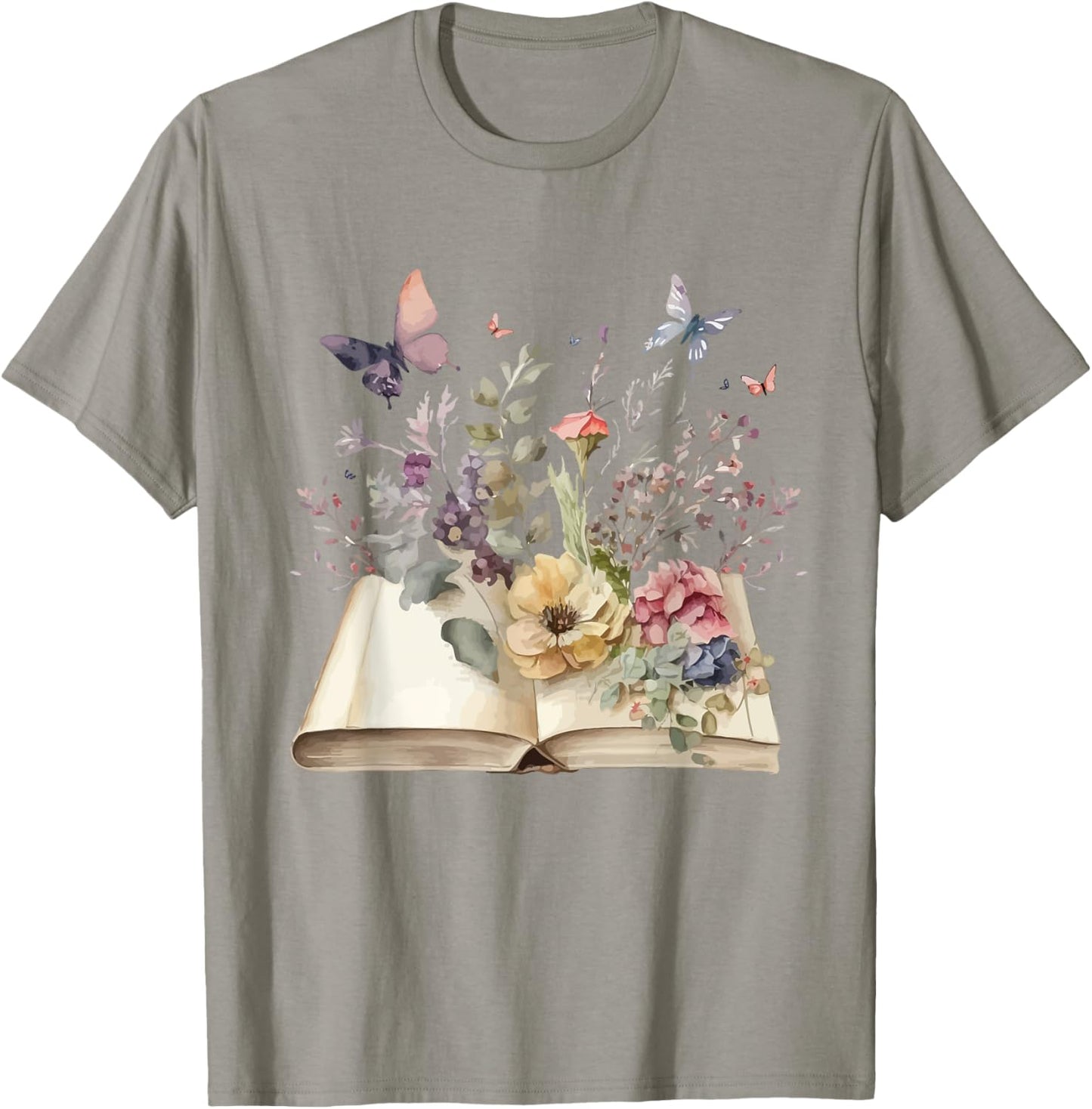Book Flowers and Butterfly Beautiful Reading Reader Graphic T-Shirt - T-Shirt | Sand