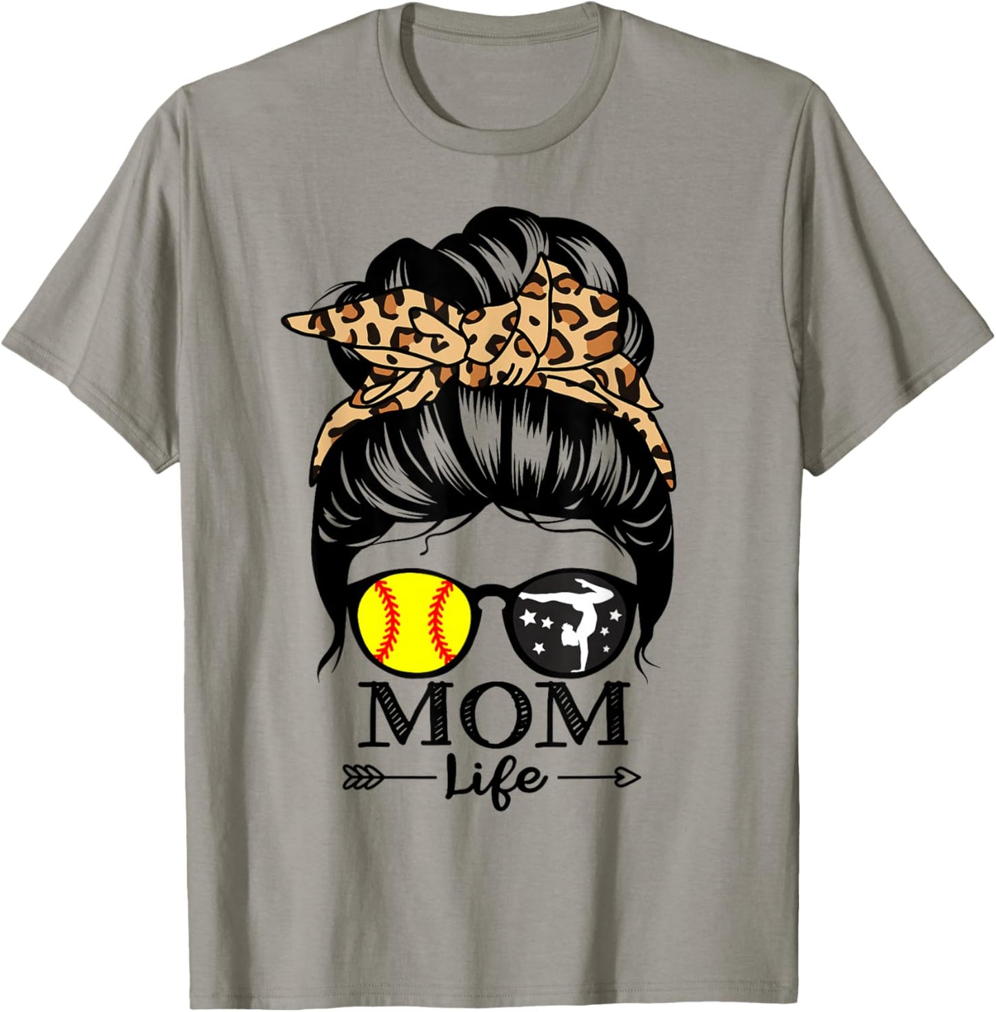 Mom Life Messy Bun Hair Funny Softball Gymnastics Mom T-Shirt - T-Shirt | Sand