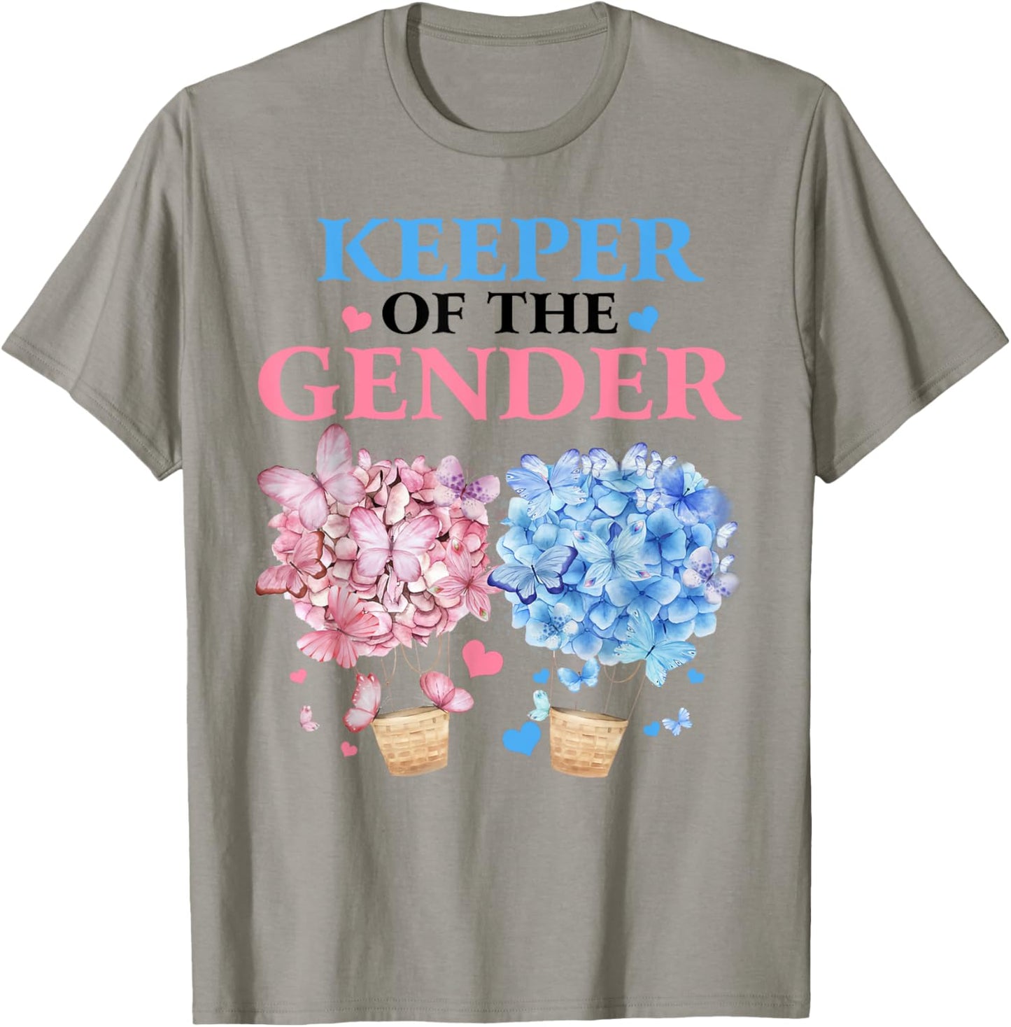 Keeper Of The Gender Reveal Butterfly Hot Air Balloons Party T-Shirt - T-Shirt | Sand