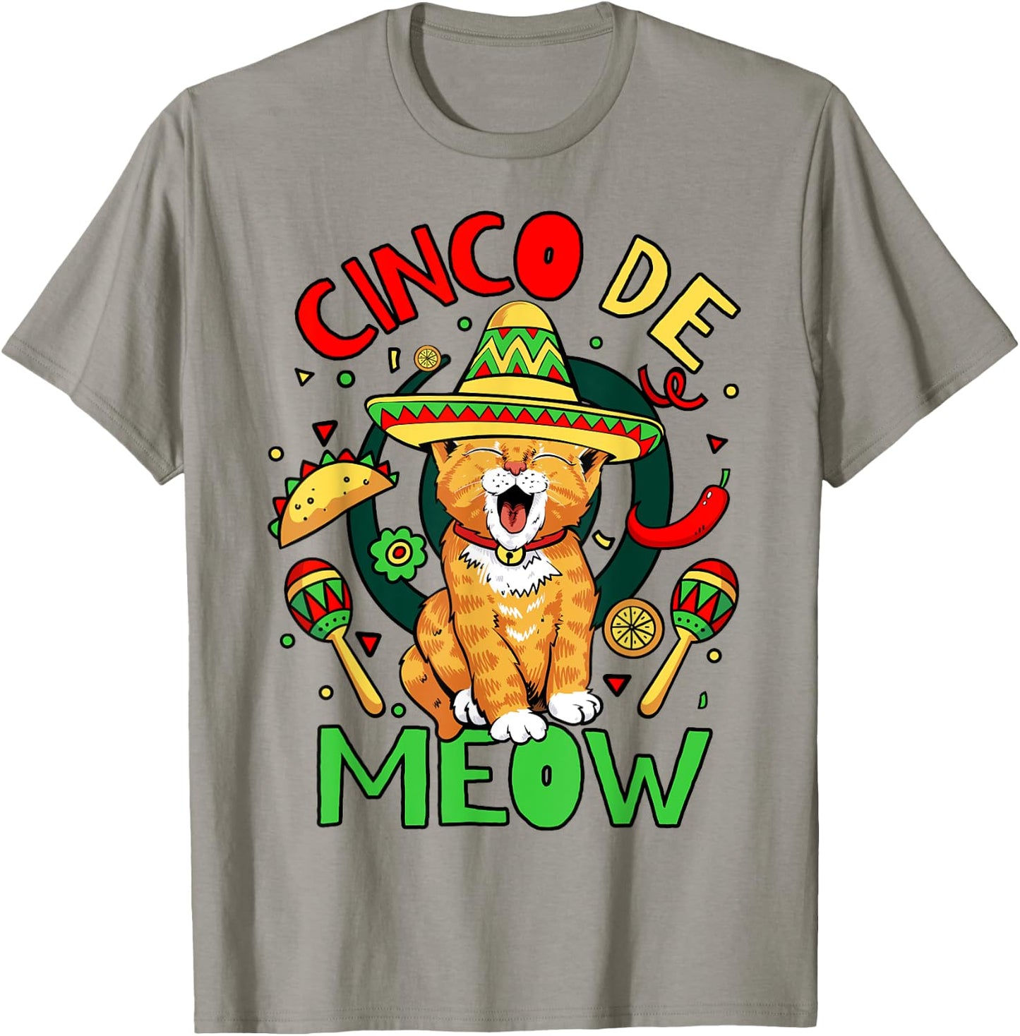 Cinco De Meow Funny Cinco De Mayo Cat Party T-Shirt - T-Shirt | Sand