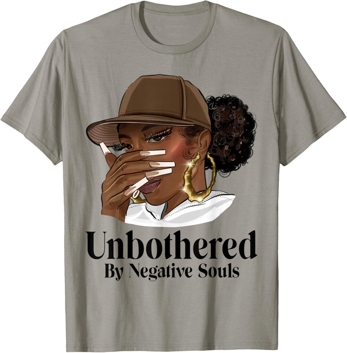 Unbothered African American Afro Queen with Cap Black Woman T-Shirt - T-Shirt | Sand