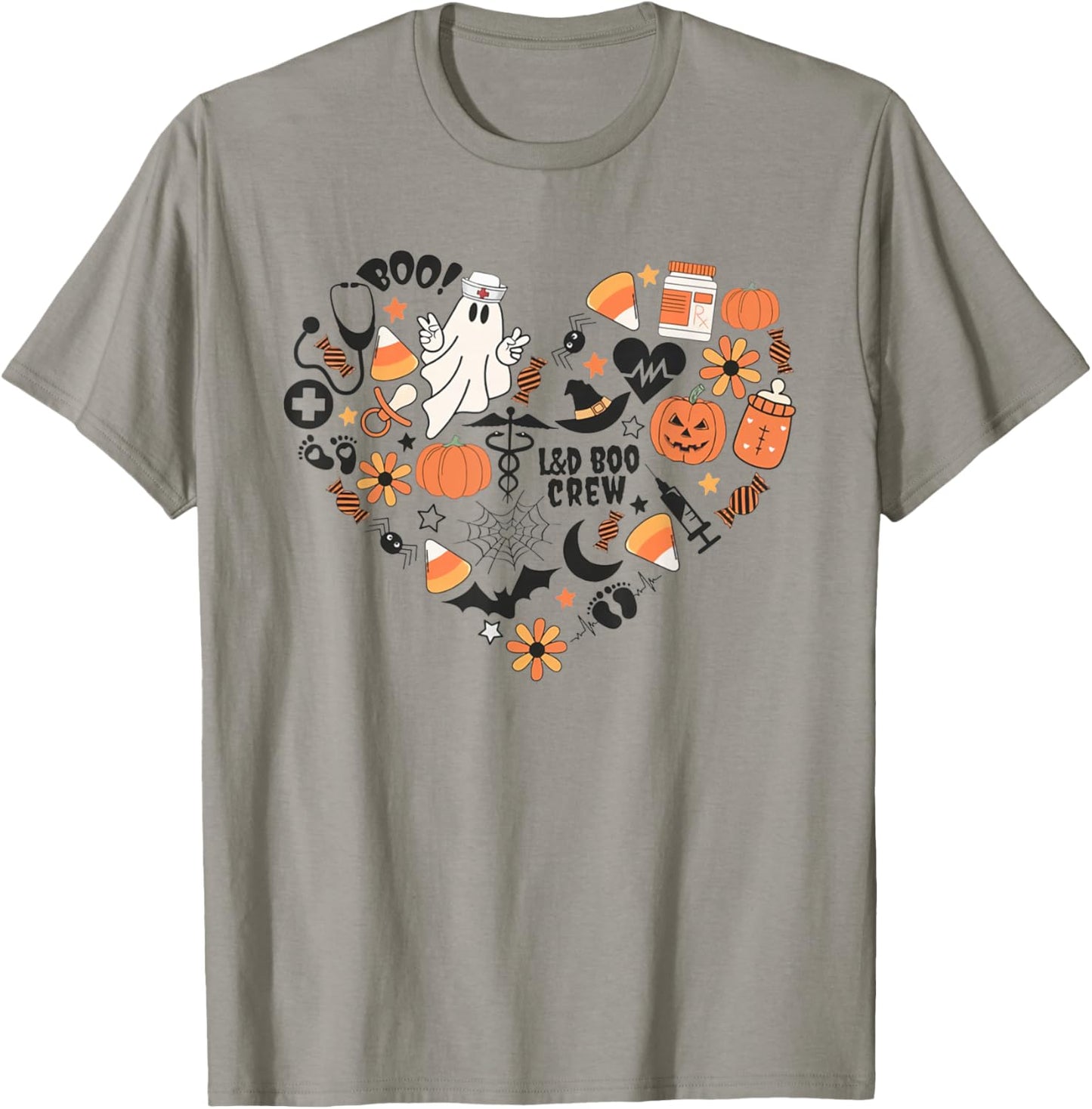 Labor & Delivery Nurse Halloween Pumpkin Fall Autumn Heart T-Shirt - T-Shirt | Sand