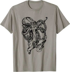 Octopus Skater Funny Skateboarding Beach Skateboarder T-Shirt - T-Shirt | Sand